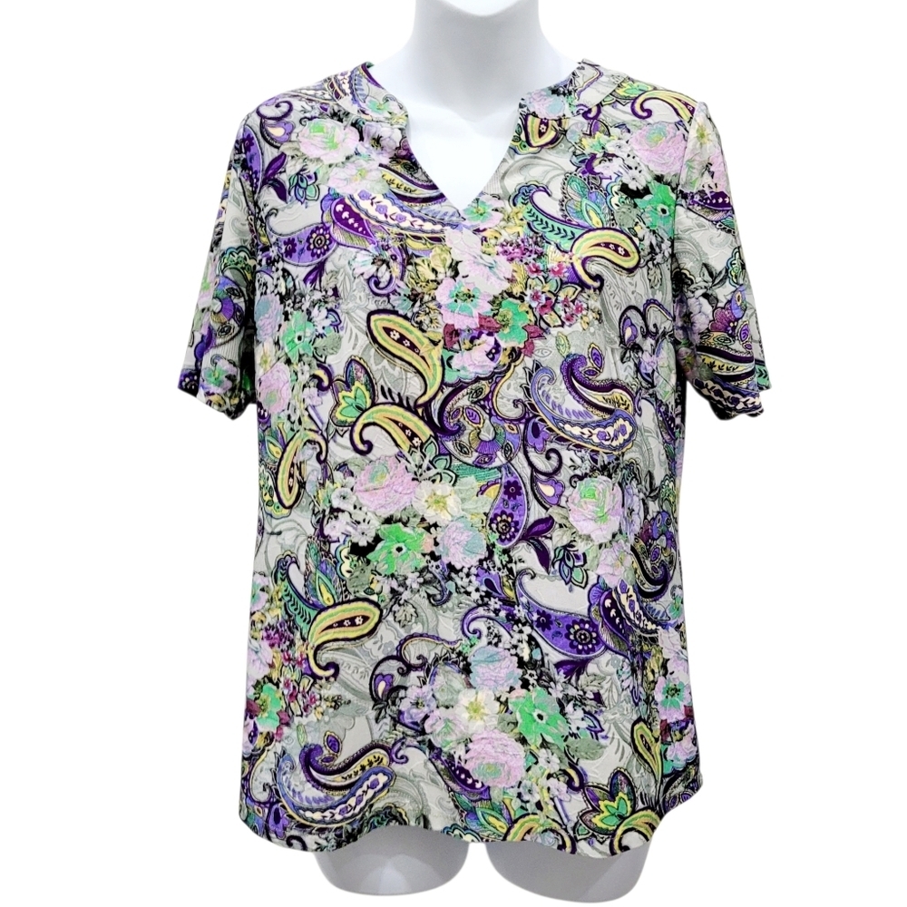 2/$20 Y2K Purple & Grey Floral Pattern Top Blouse Size: M